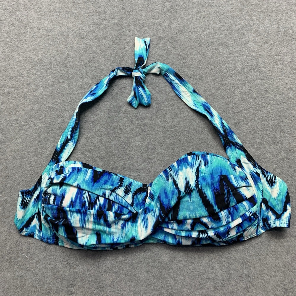 Jones New York Twist Bandeau Halter Bikini Swim Top Size 14 Blue Tie Bikini‎